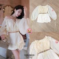 ราคา [VORA] Set​ เสื้อปาดไหล่แขนยาว แต่งผูกโบว์ช่วงอก แต่งรูดเชือกปลายแขน (44364156836)