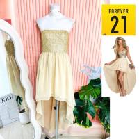 ราคา ไซด์ XS-S แบรนด์ Forever21 แท้ 100%เดรส เกาะอก หน้าสั้น/หลังยาว งานเกล็ดวิบวับ สีทอง/ครีม เดรสออกงาน ชุดปาร์ตี้(1) (29227871585)