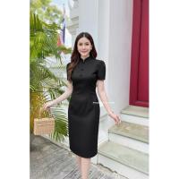 ราคา เดรสคอจีนสีดำแต่งกระดุมหน้าผ้าไหมแพรทิพย์ (42975829444)