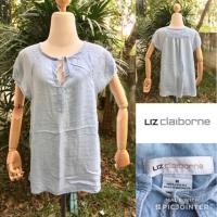 ราคา 2sis1bro แบรนด์แท้ Liz Claiborne เสื้อเชิ้ต เสื้อยีนส์ ทรงหลวม ผูกคอ มือสอง พร้อมส่ง sz M (1724603099)
