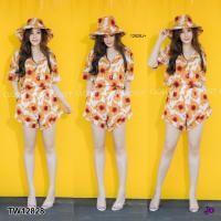 ราคา #สาวอวบ เสื้อเชิ๊ตครอป+กางเกงบาบี้+หมวก ลายดอกทานตะวัน BB12828 (7340816243)
