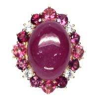 ราคา แหวนพลอยแท้ ทับทิม 12 x 17 mm. ล้อม ทัวร์มาลีน เพชร-cz เงินแท้ 925 ชุบทอง 18k ไซร์แหวน 7.5 (22247655536)