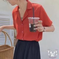 ราคา เสื้อเชิ้ต คอปกฮาวาย แขนสั้น S/M/L/XL/2XL สีพื้น unisex oversize สีส้มอิฐ (22582777031)