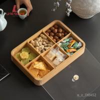 ราคา 2025โต๊ะกาแฟห้องนั่งเล่นสไตล์ใหม่ จานผลไม้หกช่อง สีธรรมชาติ จานแสดงขนม กล่องถั่ว 40OB (57354767019)