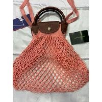 ราคา ป้ายคิงแท้ 100% Longchamp Le Pliage Filet Mesh Bag L In Cotton Canvas With Gold Metal Hardware Navy (47804455942)