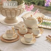 ราคา Violet Flamingo ชุดน้ำชาสีขาวงาช้างขอบทอง รุ่นเบลล่า Bella Tea Set เซ็ตกาน้ำชา แก้วจานรอง 2 ชุด โถน้ำตาล เหยือกนม (43675029114)