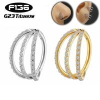 ราคา 1PC F136 ไทเทเนียมเจาะบานพับจมูกแหวน Septum Clicker กระดูกอ่อนต่างหู Hoop 3 แถว CZ Helix Conch หู PIERC Body เครื่องประดับ (51606050888)