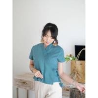 ราคา เสื้อผ้าฝ้ายรุ่นคอวีป้ายผูกโบว์ทรงเจ้านาง (9915466936)