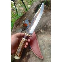 ราคา โบวี่ มีดแคมป์ Bowie knife มีดพก มีดเดินป่า ใบ 7.7” ตีร้อนชุบแข็ง ด้ามกระดูกวัววาดอินเดียนแดง การ์ดทองเหลือง ซองหนังแท้ (44354199888)