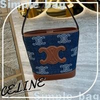 ราคา ในปี 2023 CELINE Cuir Triomphe Mini Bucket Denim กระเป ๋ า Triomphe Full เย ็ บปักถักร ้ อยและหนังล (26153091322)
