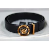 ราคา Versace Enamel Medusa Biggie Leather Belt Black+Gold Size 90 (24129331377)