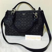 ราคา ‼️NEW‼️ COACH Signature Stripe Handbag - Black ของแท้ หนังสวย (1887461739)