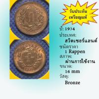 ราคา Special Lot No.60537 ปี1934 สวิสเซอร์แลนด์ 1 RAPPEN เหรียญสะสม เหรียญต่างประเทศ เหรียญเก่า หายาก ราคาถูก (18229589689)