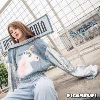 ราคา เสื้อคลุมยีนส์ แต่งลายม้ายูนิคอนขนฟรุ้งฟริ้ง แขนแต่งเลื่อม (1369814496)