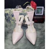 ราคา รองเท้าส้นสูงหนังสิทธิบัตรสีชมพูอ่อนหัวแหลมเปิดส้นสายรัดข้อเท้าส้นกริชสูง10ซม. (29703445650)