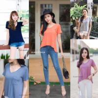 ราคา เสื้อยืดคอวีหน้าสั้นหลังยาว (6316475176)