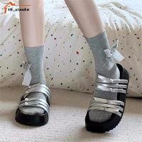 ราคา Women's Platform Slippers Versatile Silver Bow Sandals Stylish and beautiful flat sandals (24826287696)