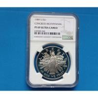ราคา เหรียญเกรด NGC PF69 Ultra Cameo Congress Bicentennial Silver Proof Dollar 1989-S #เงินขัดเงา .900 Silver (29036926548)