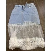 ราคา กระโปรงยีนส์ขาสั้นแต่งระบายลูกไม้ size m (53303131170)