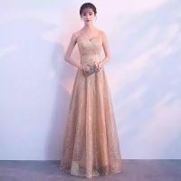 ราคา ชุดราตรีสายเดี่ยวสีทอง เรียบหรูดูแพง เดรสออกงานยาว ผ้าประกายวิบวับ ใส่ไปงานแต่ง งานเลี้ยงสุดหรู (41474814871)
