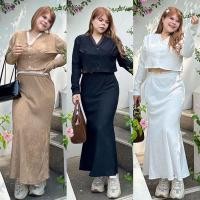ราคา ชุดเซท2ชิ้นเสื้อแขนยาว&กระโปรงยาวลายน้ำ สาวอวบไซส์ใหญ่ (มีไซส์อก38-50) (24317154953)