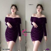 ราคา เดรสสั้น (มีหลายสี) คอวี แขนยาว ผ้ากำมะหยี่ ทรงเข้ารูปสวย เสื้อผ้าแฟชั่น ชุดออกงาน ชุดทำงาน 10898 (6062382123)