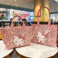 ราคา Sanrio Hello Kitty Kawaii Leopard Print KT Cat PU กระเป๋าถือ กระเป๋าสะพายไหล่ หูหิ้ว ขนาดใหญ่ จุของ (24484160343)