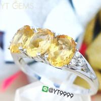 ราคา แหวนแถว แหวนซิทริน แหวนเงินแท้92.5% ชุบทองคำขาว ประดับพลอยซิทรินแท้ ตกแต่งเพชรSwiss YTG-8232 (6806147133)