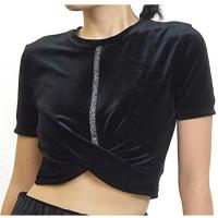 ราคา Annebra เสื้อคอกลม แขนสั้น ทรงครอป เสื้อครอป ผ้ากำมะหยี่ยืด Velvet Top รุ่น AC 7-009 (25208932567)
