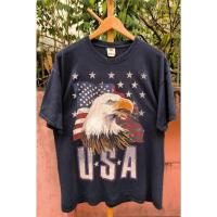 ราคา เสื้อยืดวินเทจ ลายธง USA ป้ายFruit of the loom (มือสอง) size 23.5"/30" cotton100% สกรีนสวย มีตำหนิตามภาพ (24576156947)