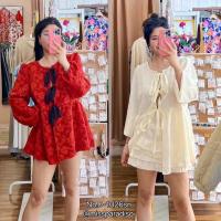 ราคา 0-1026sn เสื้อลูกไม้จีนแขนพองผูกโบว์หน้า (29323491551)