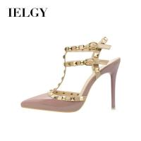 ราคา IELGY เซ็กซี่ส้นสูงผู้หญิงแฟชั่นสิทธิบัตรหนังโลหะกระดุมไนท์คลับรองเท้าเดียวรองเท้าแตะโรมัน (28083204533)