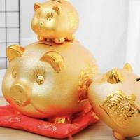 ราคา หมูทอง ยืนอยู่บนก้อนทอง กระปุกออมสิน งานเซรามิก เนื้อหนาคงทน 12 ราศี ปีนักษัตร พลอยสังเคราะห์สีแดง金猪 陶瓷 (14286306199)