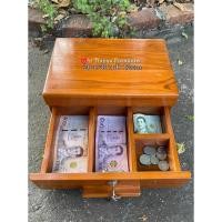 ราคา กล่องเก็บเงิน กล่องใส่เงิน มีหนึ่งชัั้นกับสองชั้นให้เลือก! มีกุญแจ ตู้เซฟเงิน กล่องเซฟเงิน กล่องไม้สัก (23417059469)
