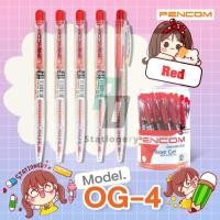 ราคา Pencom OG04-RDปากกาหมึกน้ำมันแบบกดสีแดง จำหน่าย 12 ด้าม และ 50 ด้าม (26210508648)