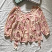 ราคา สินค้ามือ2‼️เสื้อชีฟอง แขนยาว ผูกโบว์ พิมพ์ลายดอกไม้ สีชมพู แฟชั่นฤดูใบไม้ผลิ (40863564339)