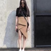 ราคา Twotwice - Asymmetric Skirt กระโปรงสีครีมน้ำตาล size M w28” (20476108871)