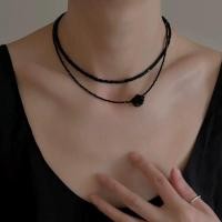 ราคา สร้อยคอลูกปัดคริสตัลสีดำสองชั้น สไตล์แฟชั่น (42913943633)