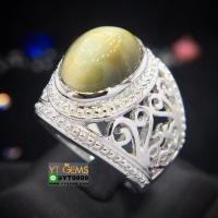 ราคา แหวนไพฑูรย์ แหวนเงินแท้ 92.5% ชุบทองคำขาว ประดับ พลอยไพฑูรย์แท้ (พลอยแท้หายาก) YTG-9645 (27723217866)