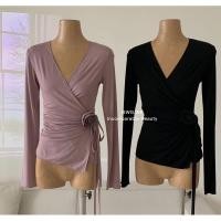 ราคา เสื้อคอวีแขนยาว ป้ายด้านหน้า ผูกโบว์ด้านข้าง (20785748773)