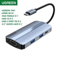 ราคา Ugreen 7 in 1 USB-C to HDTV+VGA+AUDIO 3.5" PORT+PD+USB 3.0*2 USB Docking Station HUB Adapter (สีเงิน) (48456294831)