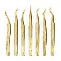 ราคา New Product#Eyelash Technician Special High-Precision Salmon Pattern Stainless Steel Princess Clip Gold Feather Clip Blossom Grafting Eyelash Tweezers11Y (51652808064)