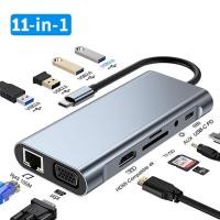 ราคา 11 In 1อะแดปเตอร์ USB C HUB Type C เป็น4K HDMI VGA RJ45 Lan Ethernet Sd/tf Micro Card Hub 3.5มม. (24702311221)