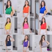 ราคา TwinsShopVipพร้อมส่ง TW17391 เสื้อ #สาวอวบ คอกระเช้าแต่งโบว์หลัง (17535354625)