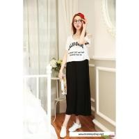 ราคา ชุดคลุมท้องยาว เปิดให้นมลูกได้ เสื้อสกรีนอักษร แขนเว้า (371409600)