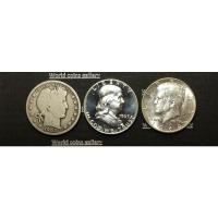 ราคา 3 เหรียญเนื้อเงินอเมริกา Half Dollar Barber 1902, Franklin 1963 Silver Proof, Kennedy 1964 รับประกันแท้ทุกเหรียญ (12551884571)