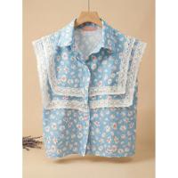 ราคา ส่งต่อเสื้อผ้ามือสองงานแบรนด์/งานป้าย/งานอจเสื้อแขนกุดสีฟ้าลายดอก คอปก แต่งลูกไม้ (47605883060)