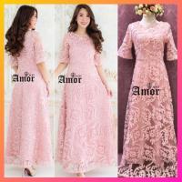 ราคา L - 2XL เดรสงานป้าย ชุดออกงาน เดรสยาว Dress เดรสลูกไม้ สีชมพู แฟชั่น ผู้หญิง สไตล์เกาหลี สาวอวบ ใส่งานแต่งงาน ถูก สวย (2725956856)