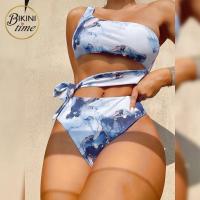 ราคา BikiniTime (ไซส์ L) SB259 ชุดว่ายน้ำทูพีช ลายหินอ่อน สีฟ้า เปิดไหล่ มีฟองน้ำเสริม (23068200902)