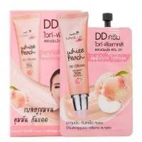 ราคา (กล่อง 6 ซอง) Nami Make Up Pro White Peach DD Cream ดีดีพีชนามิ กันแดดพีช ปรับผิวใส กันน้ำ ใช้ได้ทุกสีผิว (24541691185)